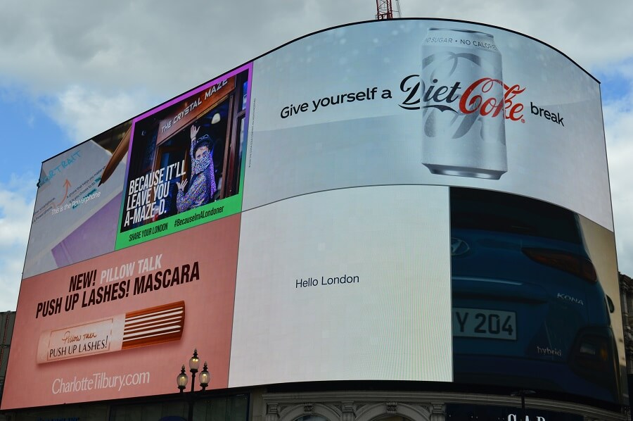 An image of a large digital billboard in London, England