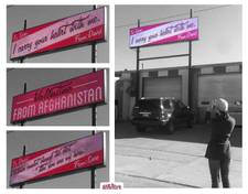 A collage of photos of billboard messages a deployed member of the military and his wife both had placed on the same billboard.